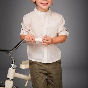 Kardashian Kids Boys Jacquard Tan Stripe Dress Shirt